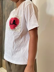 zara White T-Shirt with Heart Pocket
