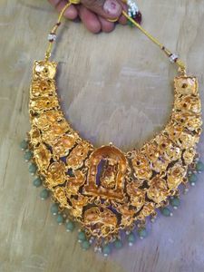 Antique Gold Necklace with Blue Beads