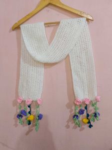 Handmade Crochet Scarf with Flower Embellishments