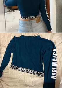 Dark Teal Full Sleeve Crop Top for Women