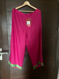 Vibrant Pink Palazzo Pants with Green Trim (M)