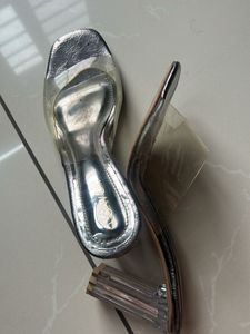 Chic Clear Strap Silver Heels
