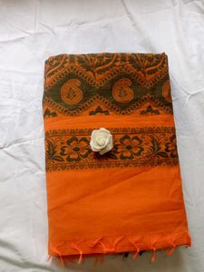 Orange Printed Cotton Saree