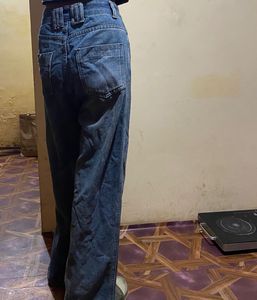 Blue Wide Leg Denim Jeans