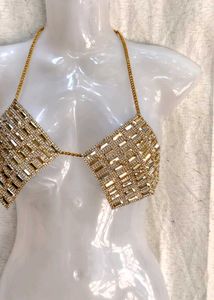 Beaded Chain Halter Bra Top