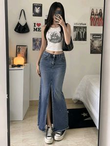 y2k Denim Maxi Skirt with Slit