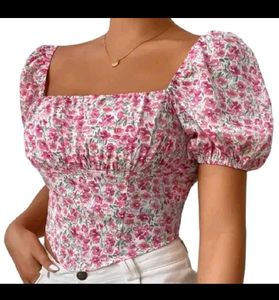 Floral Puff Sleeve Crop Top