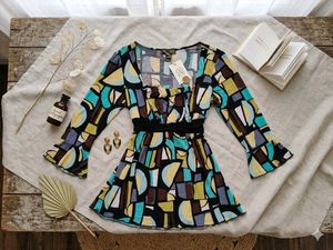 Abstract Print Bell Sleeve Top