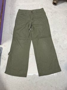 Uniqlo Olive Wide Leg Linen Pants