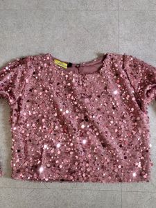 Sequin Rose Gold Partywear Top With Flared Sleeves