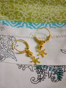 Gold Star Charm Hoop Earrings