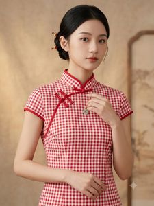 Chinese Red Checkered Cheongsam top