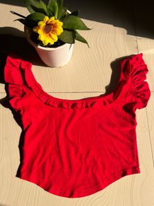 Chic Red Ruffled Crop Top