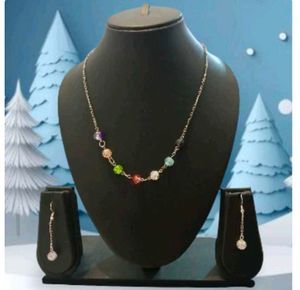 Multi Colour Crackle Glass Beads Necklace