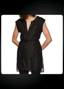 Chic Black Silver & Gold Striped Tunic Dress