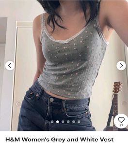 H&amp;M Grey Floral Lace Trim Camisole Top