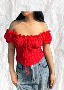 Red Off-Shoulder Smocked Top