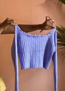 Lavender Ribbed Lettuce Trim Crop Top