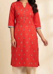 Vibrant Red Embroidered Kurta