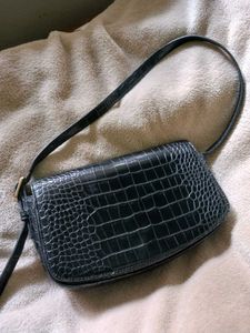 Mango Black Croc Textured Bag