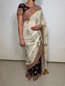 Designer Cream Semi Silk Saree with Brocade Blouse