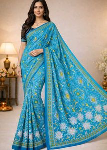 🇳🇿💫🎀Elegant Blue Bandhej Printed Saree