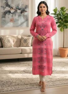 Peach Knit Woollen Kurta With Pocket 🌸