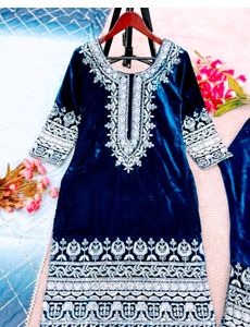 Velvet Wedding Kurta Set With Dupatta And Pant