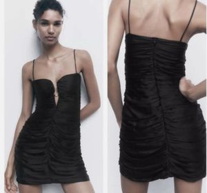 ZARA Little Black Dress Ruched Draped Rhinestone M