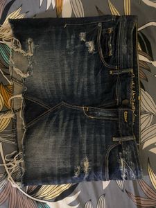 Distressed Blue Denim Mini Skirt