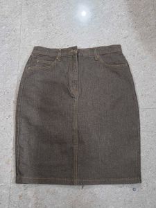 Washed brown denim skirt