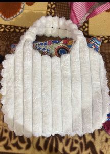 Chic White Faux Fur Hobo Bag