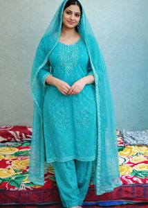 Beautiful Teal Embroidered Kurta Set