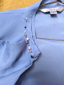 Blue Ruffled Button-Up Shirt