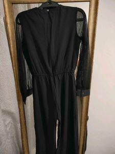 Full Length Black Jumpsuit with Sheer Sleeves