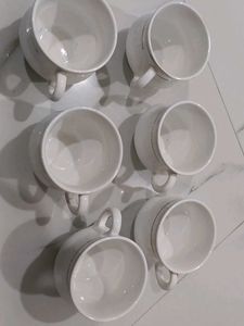 Set of 6 White Tea Cups with Gold Trim