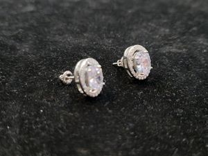 Pure 92.5 silver Oval Halo Stud Earrings