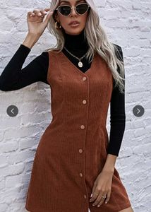 Brown Corduroy Button-Up Mini Dress