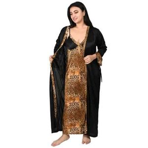 Pack of 2 Women Nighty with Robe (Gold, Black)