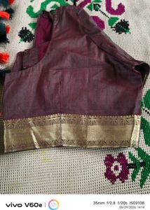 Maroon Saree with Gold Border &amp; Tassels