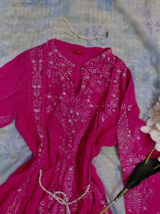 W Vibrant Pink Embroidered Kurta
