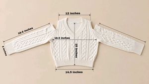 IVORY WHITE CABLE KNIT V-NECK CROPPED SWEATER