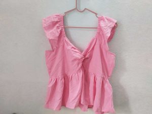 Chic Pink Peplum Twist Front Top