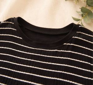 Striped Ribbed Lettuce Hem Cute Top