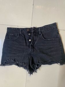 Distressed Black Denim Shorts