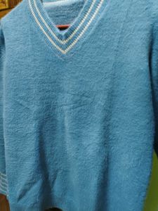 Blue V-Neck Pullover Sweater