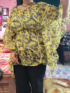 Flowy Yellow Floral Kaftan Top
