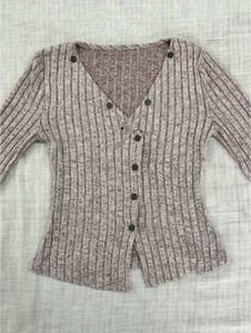 Ribbed V-Neck Button-Up Top