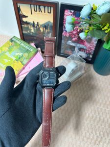 Stylish Digital Watch with Brown Leather Strap