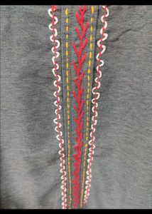 Elegant Grey Kurta with Embroidered Neckline